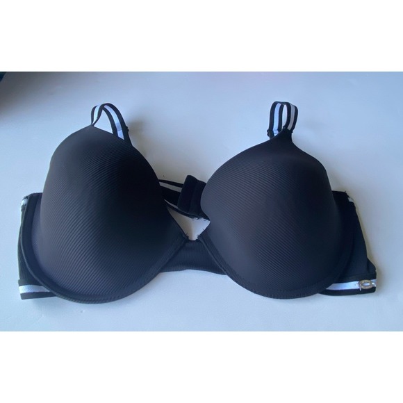 Steve Madden Other - Steve Madden Black Ribbed T-Shirt Bra with Sporty Stripes Size 40D